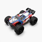 MJX Hyper Go 14212 RC truck with red, white and blue body, front three-quarter view