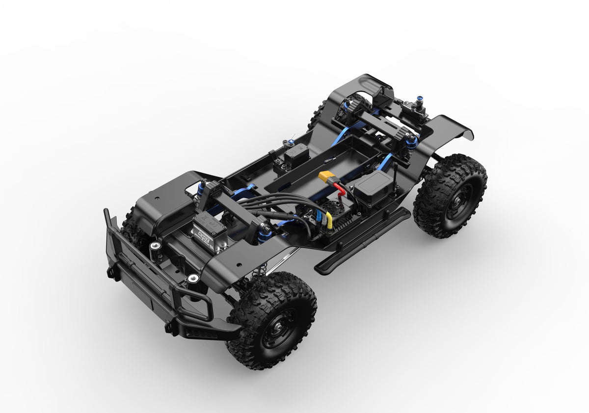 MJX H10G chassis showing motor, suspension and drivetrain