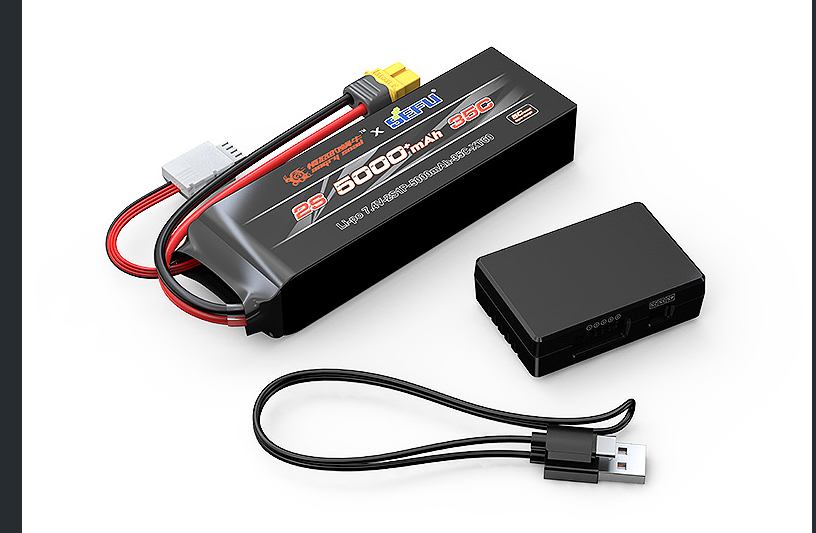 2S 5000 mAh battery, charger and USB cable included with H10G (DC) only; not included with H10G.